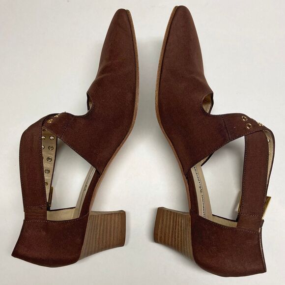 Vintage Giorgio Moretto Brown D'Orsay Cross Strap Heels EU 38 US 7.5 Pointed Toe - Picture 5 of 9